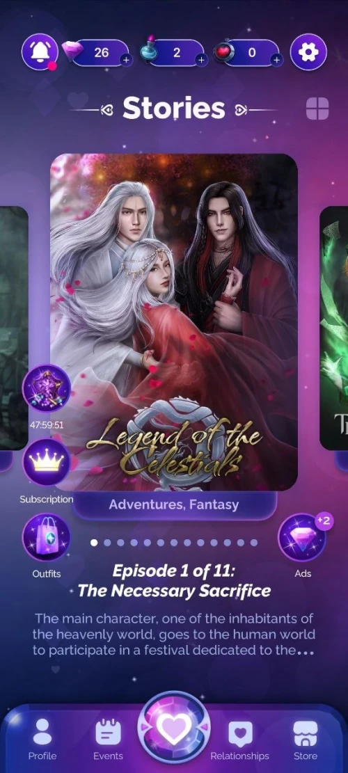 Seven Hearts Stories - Main menu